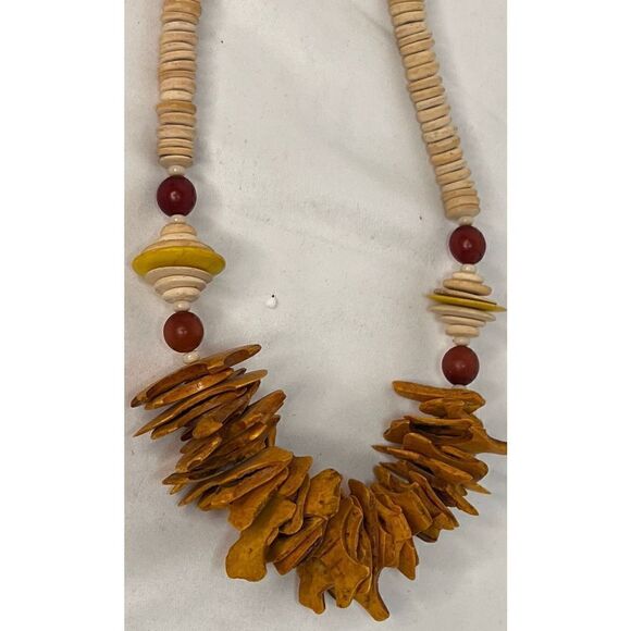 Necklace Wood Nuts Beaded Boho Hippie Vintage - Picture 4 of 7